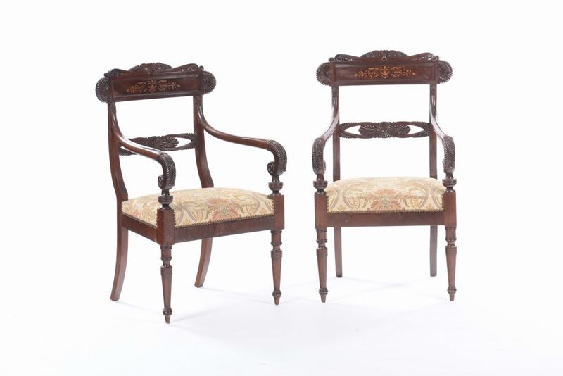 Coppia di poltrone in mogano tipo Peters, XIX-XX secolo  - Asta Antiquariato - Cambi Casa d'Aste