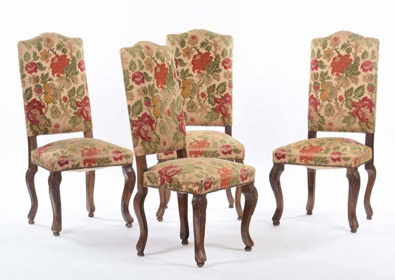 Quattro sedie in noce in stile, XIX-XX secolo  - Asta Antiquariato - Cambi Casa d'Aste
