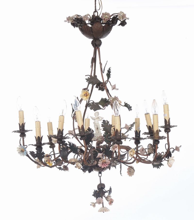 Lampadario in ferro a dieci fiamme, XX secolo  - Auction Fine Art - Cambi Casa d'Aste