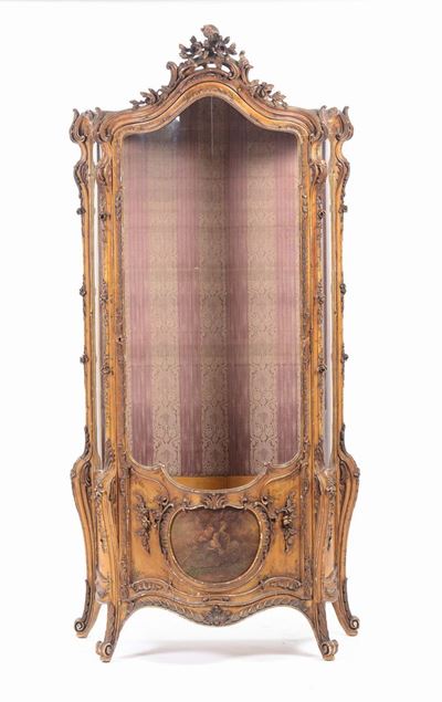 Vetrina in Legno Laccato e Dorato in Stile Luigi XV, XIX-XX Secolo