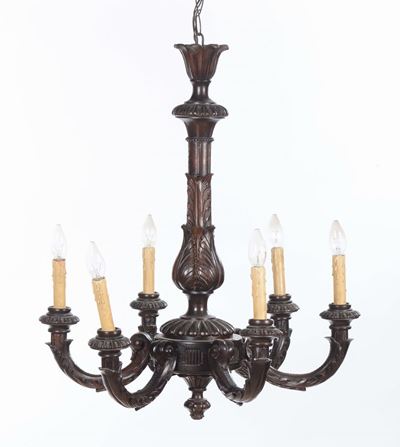 Lampadario in Legno Laccato a Sei Bracci, XX Secolo