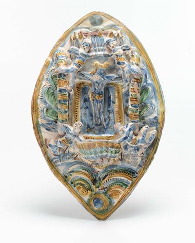 Due Acquasantiere in Maiolica Policroma, XVIII-XIX Secolo