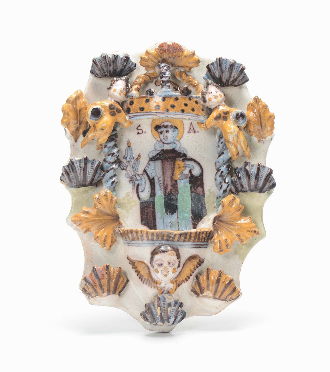 Due Acquasantiere in Maiolica Policroma, XVIII-XIX Secolo