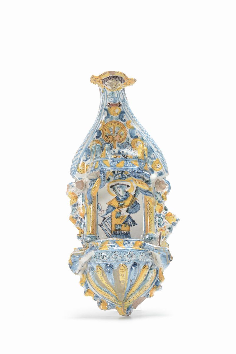 Due Acquasantiere in Maiolica Policroma, XVIII-XIX Secolo
