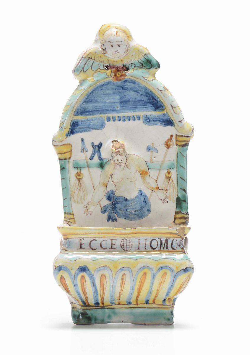 Lotto di Quattro Acquasantiere in Maiolica Policroma, XVIII-XIX Secolo