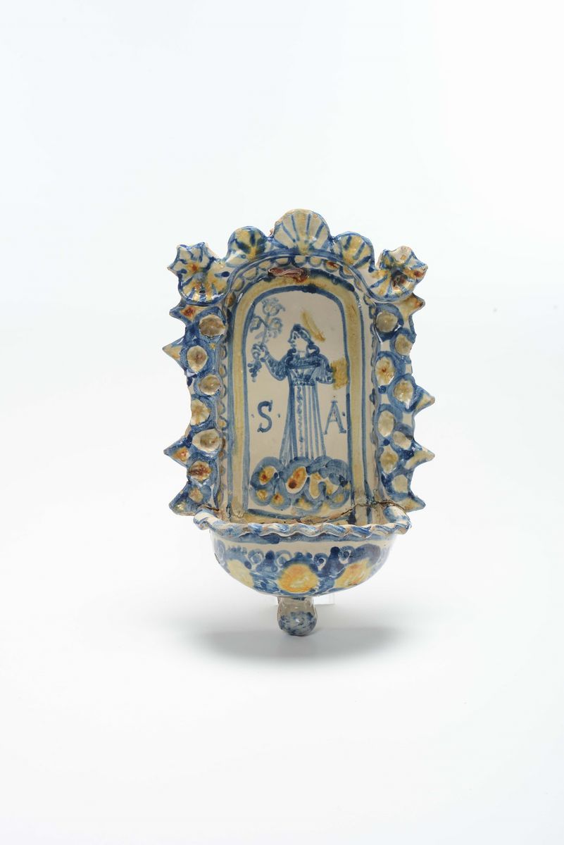 Lotto di Quattro Acquasantiere in Maiolica Policroma, XVIII-XIX Secolo
