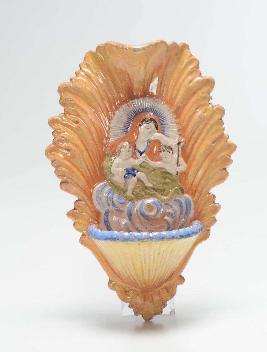 Lotto di Quattro Acquasantiere in Maiolica Policroma, XVIII-XIX Secolo