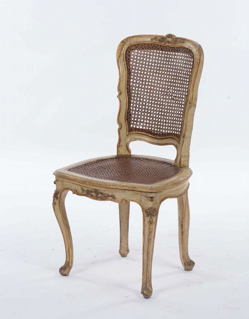 Sedia in legno laccato e dorato, Venezia XVIIIsecolo  - Asta Antiquariato - Cambi Casa d'Aste