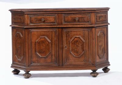 Credenza Scantonata in Noce in Stile Luigi XIV, XIX Secolo