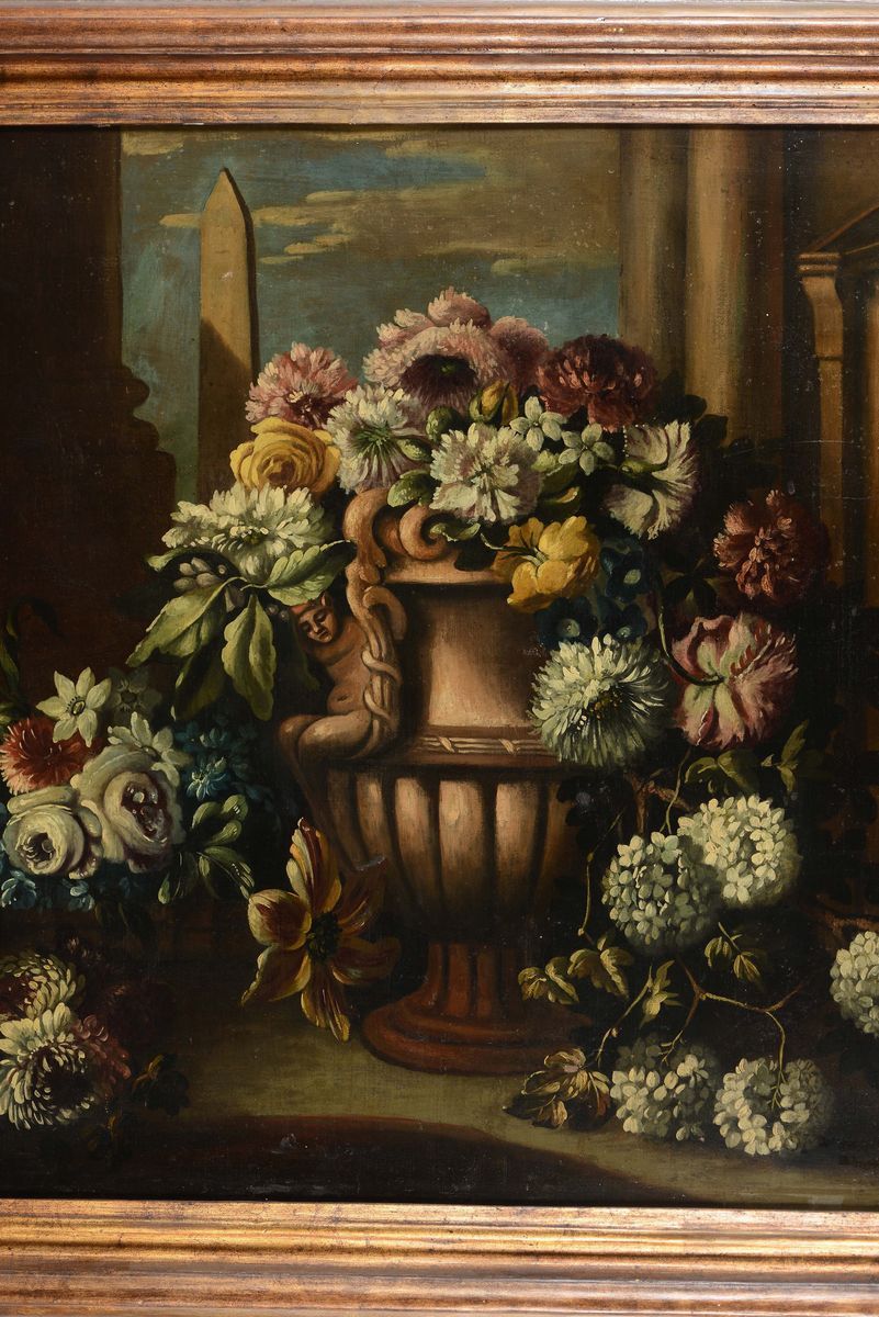 Scuola del XVIII Secolonatura Morta con Vaso di Fiori e Architettura