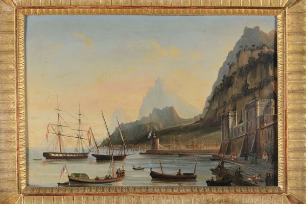 Lodovico Caracciolo (1761 - 1841) Veduta porto con veliero