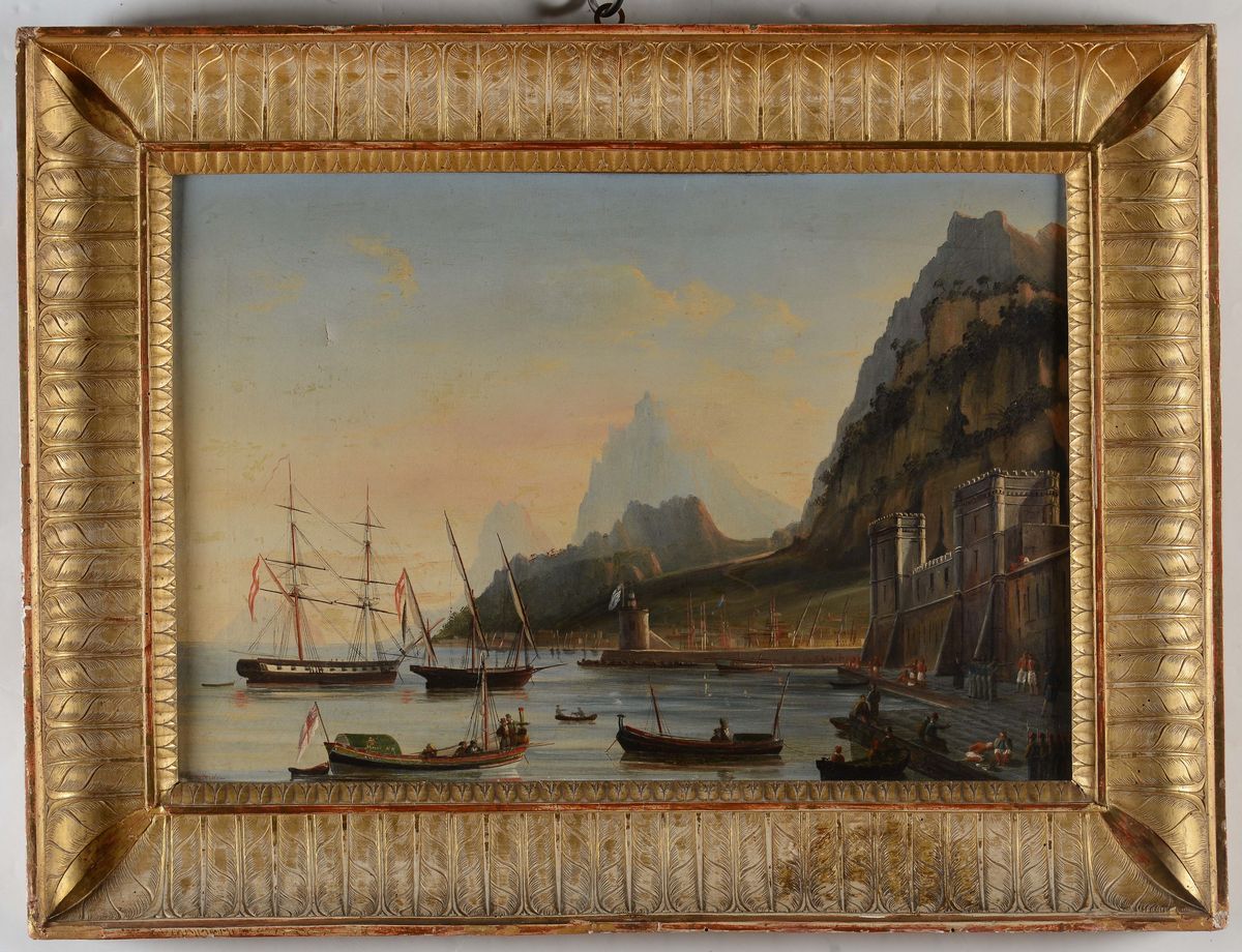 Lodovico Caracciolo (1761 - 1841)veduta Porto con Veliero