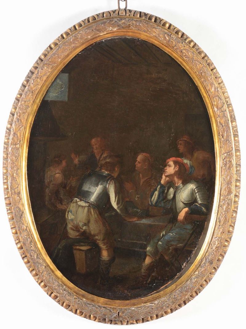 Scuola del XVII secolo Scena interno con soldati  - Asta Asta a Tempo Dipinti - Cambi Casa d'Aste