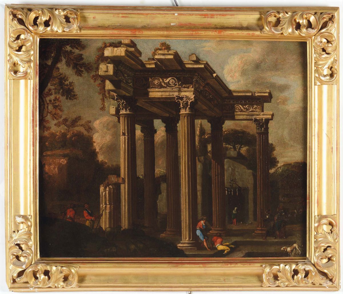 Pittore Romano del XVII Secolocoppia di Vedute con Architetture Classiche con Figure