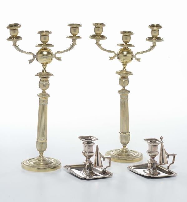 Due bugie e due candelieri in rame, XIX secolo