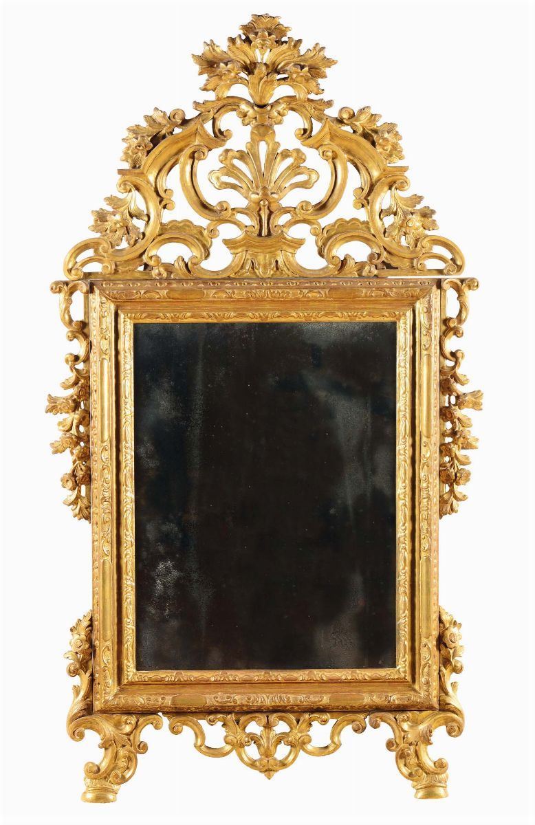 Specchiera Luigi XIV intagliata e dorata, Piemonte XVIII secolo  - Auction Fine Old Frames - Cambi Casa d'Aste