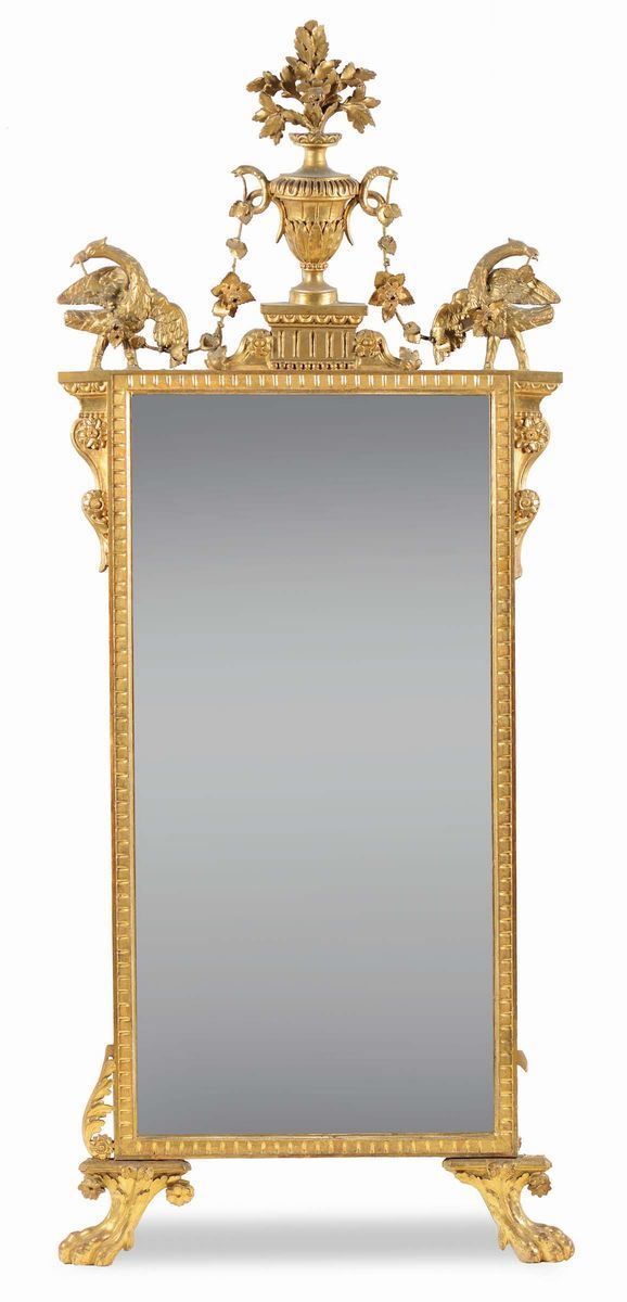 Specchiera in legno intagliato e dorato Luigi XVI, fine XVIII secolo  - Asta Importanti Oggetti e Arredi - Cambi Casa d'Aste