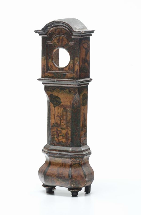 Modellino di orologio a pendolo laccato, XVIII-XIX secolo