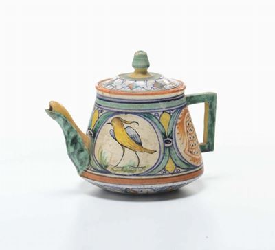 Teiera in Maiolica Policroma, Sicilia, Caltagirone XIX Saecolo