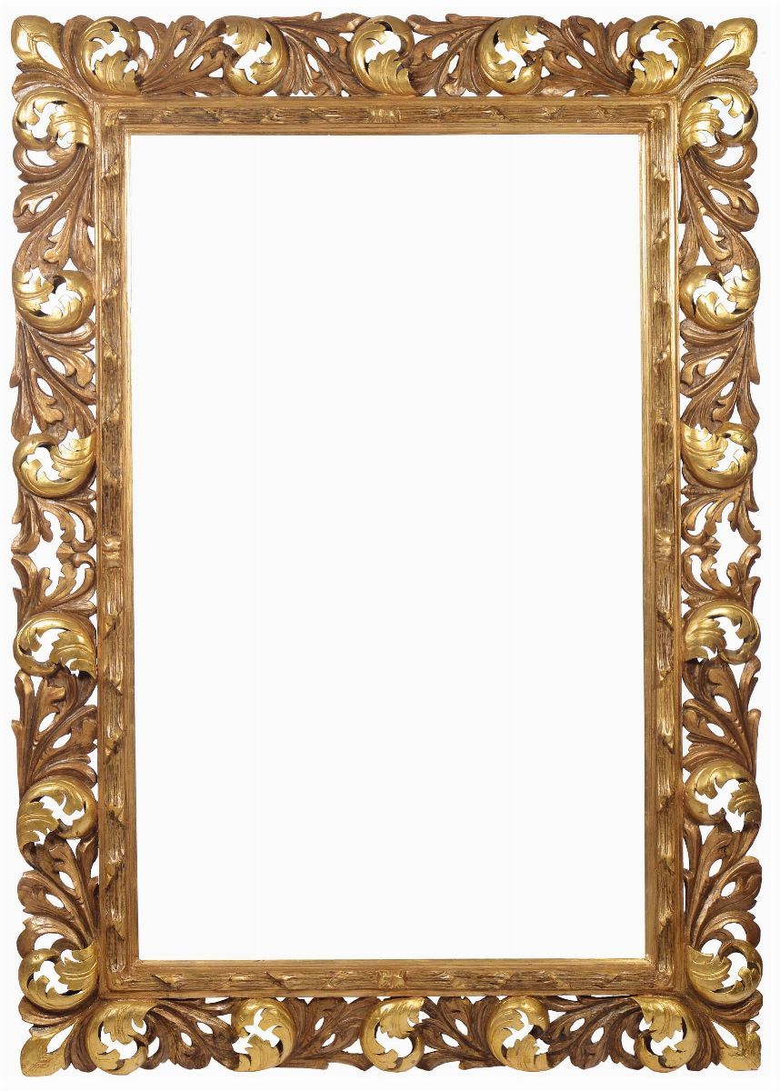 Grande cornice dorata e intagliata a volute fogliacee, arte fiorentina fine  XIX secolo - Asta Cornici Antiche 