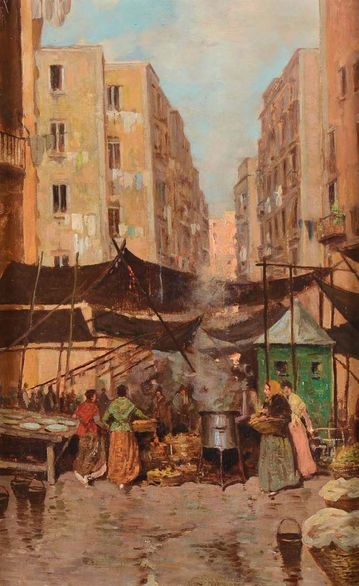 Scuola Napoletana del XX secolo Scena di mercato  - Auction Paintings of the 19th-20th century - Timed Auction - Cambi Casa d'Aste