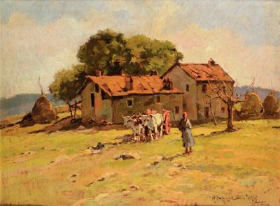 Carlo Domenici (1898-1981)casolare con Buoi