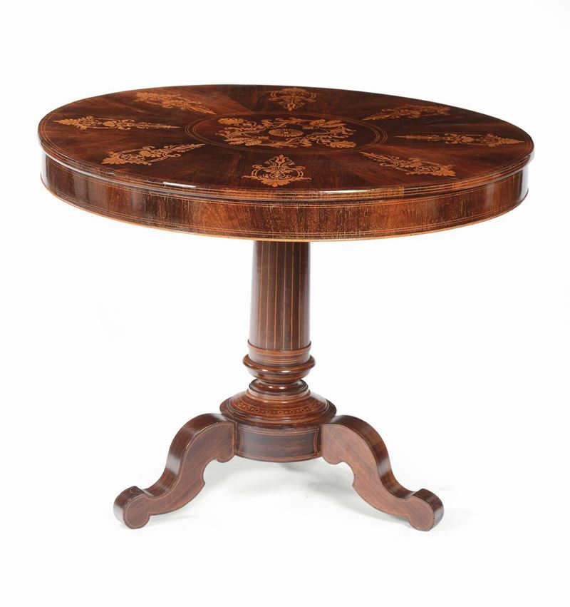 Tavolo Carlo X lastronato ed intarsiato, XIX secolo  - Asta Antiquariato - Cambi Casa d'Aste