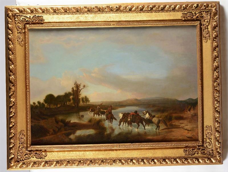 Carlo Bossoli : Carlo Bossoli (1815-1884), attribuito a Il guado  - Auction Paintings Timed Auction - Cambi Casa d'Aste