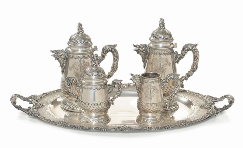 Servizio da tè e caffè in argento, XX secolo  - Asta Antiquariato - Cambi Casa d'Aste