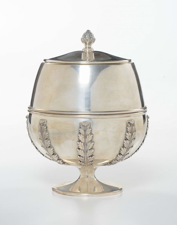 Portaghiaccio in argento e cristallo, XX secolo