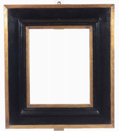 Grande Cornice di Ampia Fascia in Legno Ebanizzato con Profili Dorati, XIX Secolo