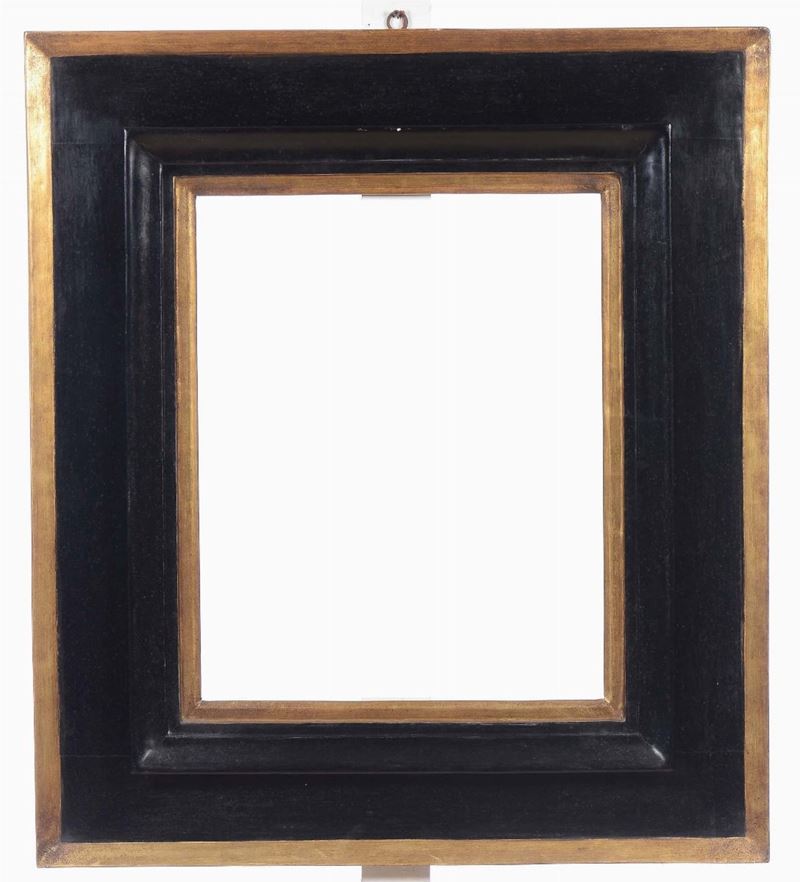 Grande cornice di ampia fascia in legno ebanizzato con profili dorati, XIX secolo  - Auction Antique Frames - I - Cambi Casa d'Aste