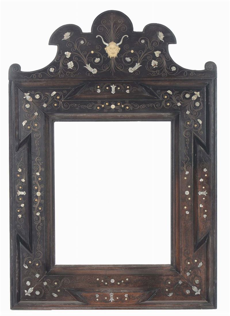 Cornice ebanizzata con inserti madreperla, metallo e avorio, XIX secolo  - Auction Fine Old Frames - Cambi Casa d'Aste