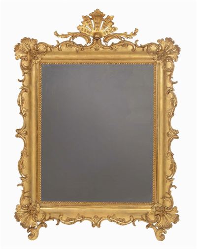 Grande Specchiera Riccamente Intagliata e Dorata, XIX Secolo