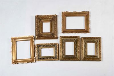 Sei Cornicette in Legno Dorato e Pastiglia, XX Secolo
