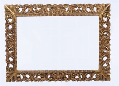 Cornice Ovale Dorata con Cimasa a Volute e Cornice Traforata e Dorata, XIX-XX Secolo