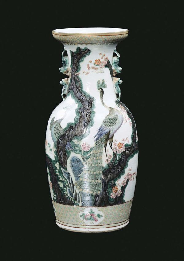 A Famille-Verte vase with phoenix, China, Qing Dynasty, late 19th century
