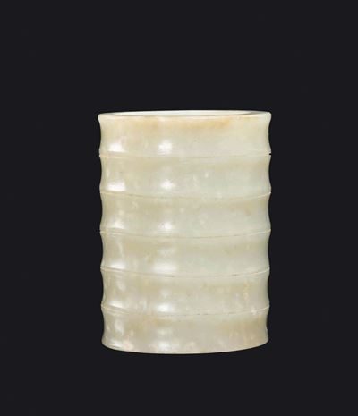 Cilindro in Giada Celadon, Cina, Dinastia Qing, XVIII Secolo