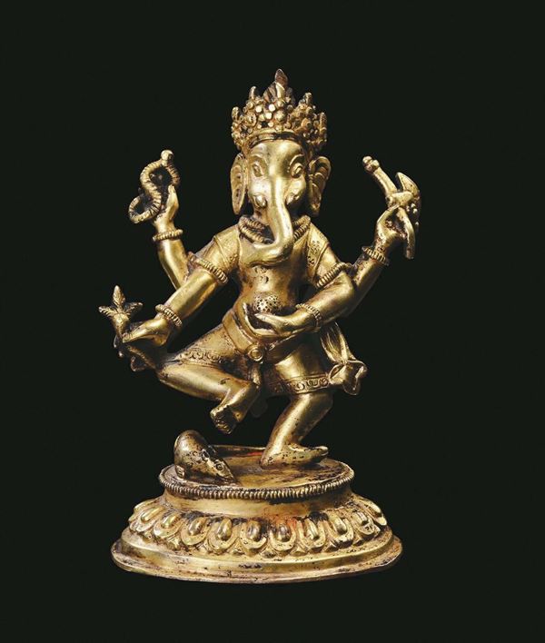 A gilt-bronze figure of deity with elephant face, China, Qing Dynasty, 19th century