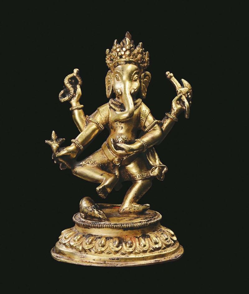 A gilt-bronze figure of deity with elephant face, China, Qing Dynasty, 19th century  - Auction Chinese Works of Art - Cambi Casa d'Aste
