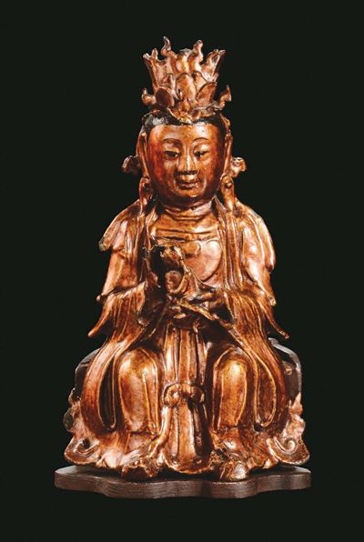 Figura in Bronzo Raffigurante Guanyin con Bambino, Cina, Dinastia Ming, XVII Secolo