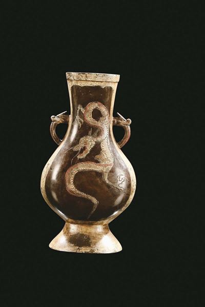 Vaso in Bronzo con Decoro Dorato Raffigurante Drago, Cina, Dinastia Qing, XVIII Secolo