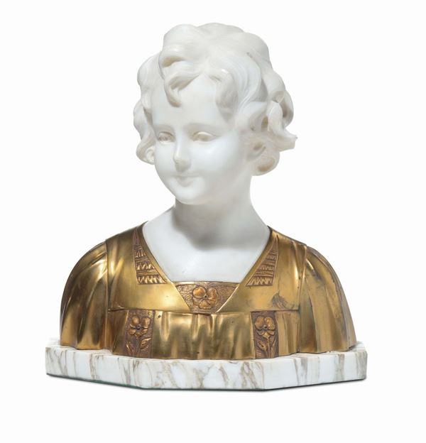 Busto in marmo bianco e bronzo dorato, XX secolo