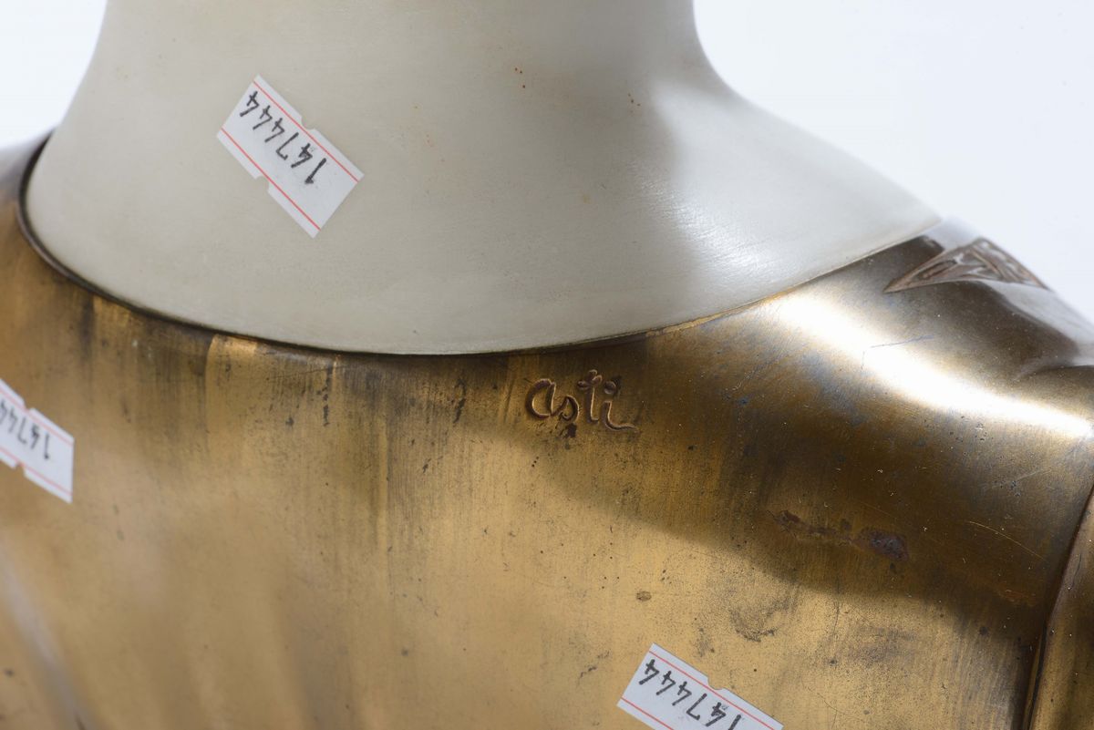 Busto in Marmo Bianco e Bronzo Dorato, XX Secolo