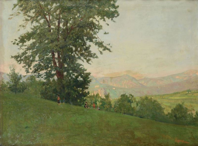 Egidio Riva (1866 - 1946) Paesaggio montano  - Asta Dipinti del XIX e XX secolo - Cambi Casa d'Aste