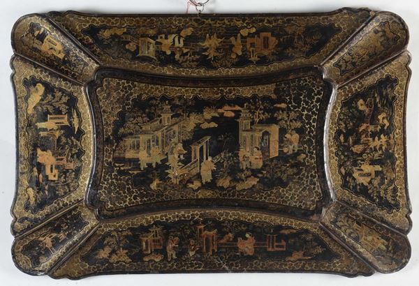 Pannello in legno dipinto a chinoiseries, XIX secolo