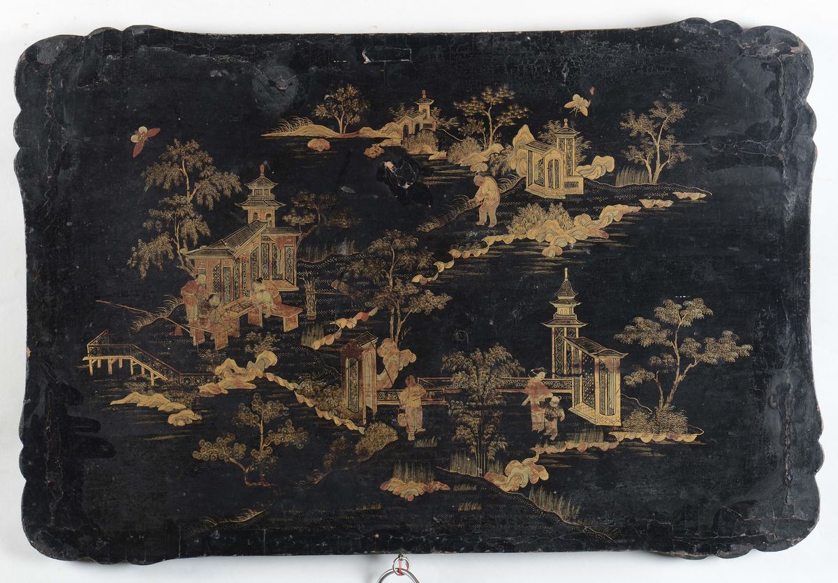 Pannello in Legno Dipinto a Chinoiseries, XIX Secolo