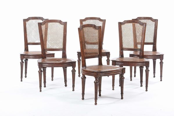 Sei sedie Luigi XVI in noce, fine XVIII secolo