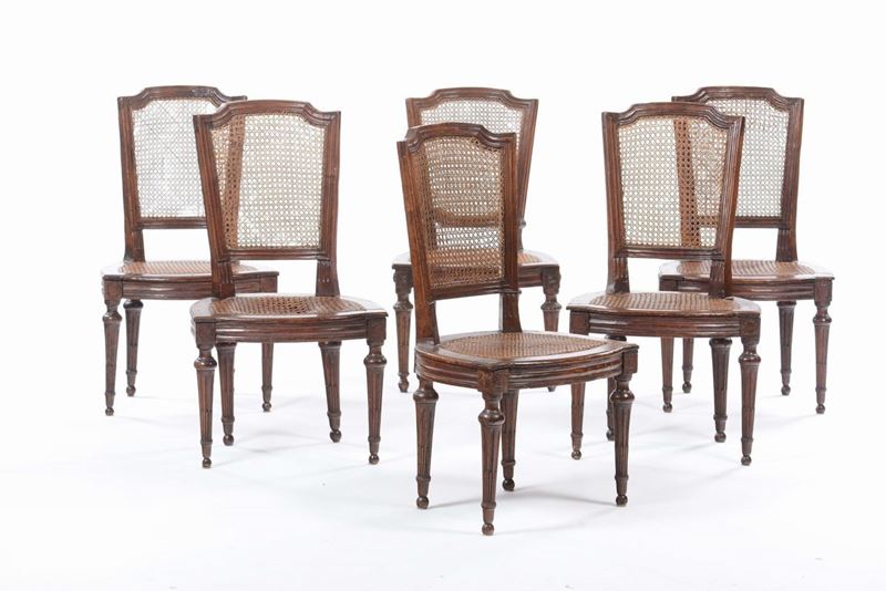 Sei sedie Luigi XVI in noce, fine XVIII secolo  - Asta Antiquariato - Cambi Casa d'Aste