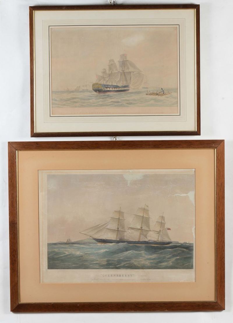 Due stampe in cornice con velieri  - Asta Antiquariato - Cambi Casa d'Aste